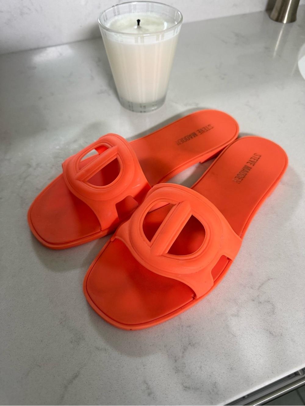 Steve Madden Orange Slide Rubber Sandals